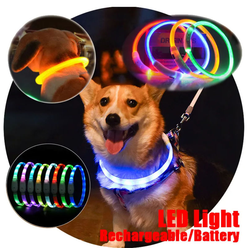 Training Leather Dog Collars Colorful LED Flashing Puppy Collar